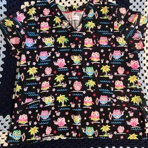 White Cross Colorful Owl Print Women's Top